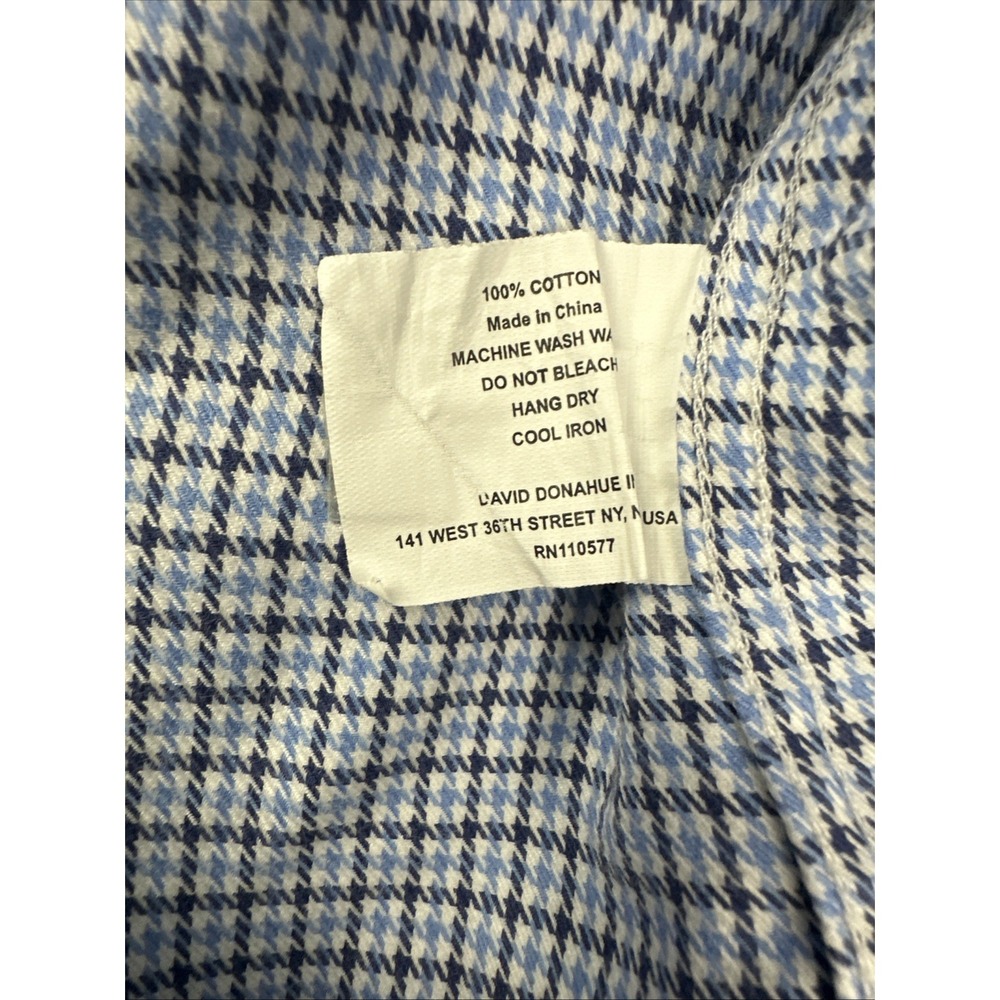 David Donahue Mens Fit Dress Shirt Blue White Micro Check 16 32/33 Cotton - Picture 9 of 10